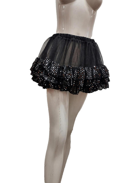 Dresses & Skirts - Skirt Raver Black Tulle Sexy Skirt Plastic Faux Silver Sequin Waist 24 in Xs S